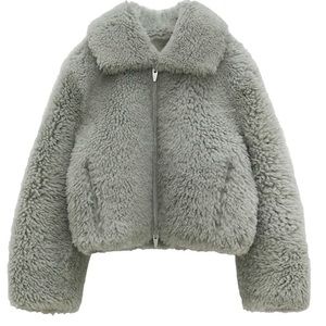 The Arrivals Kala shearling zip front coat in sage coke. Size L.